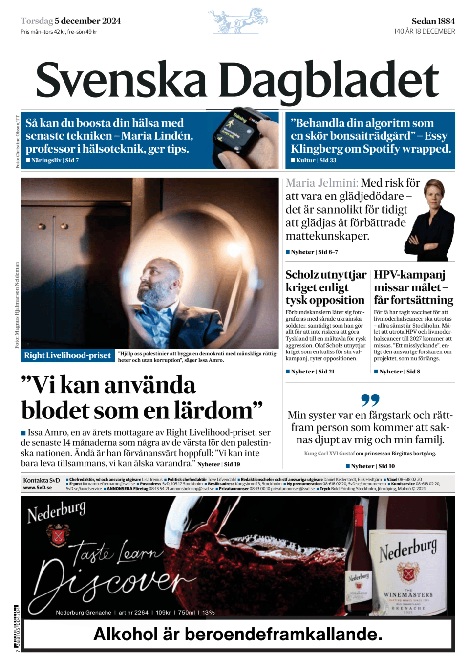 Prima-pagina-Svenska Dagbladet-edizione-di-oggi-20241205